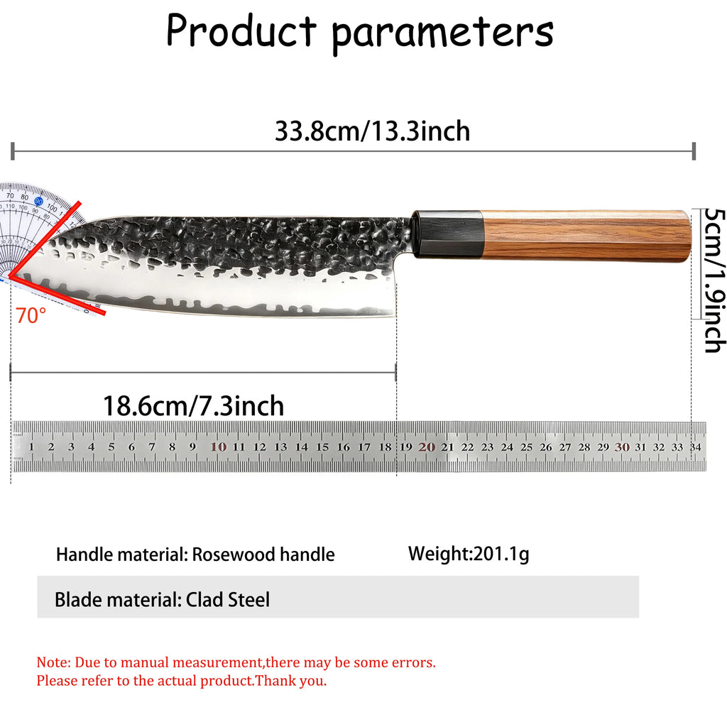 Hand Hammered Japanese Santoku Knife – Stainless Steel & Wood Santoku Chef Knife Axl