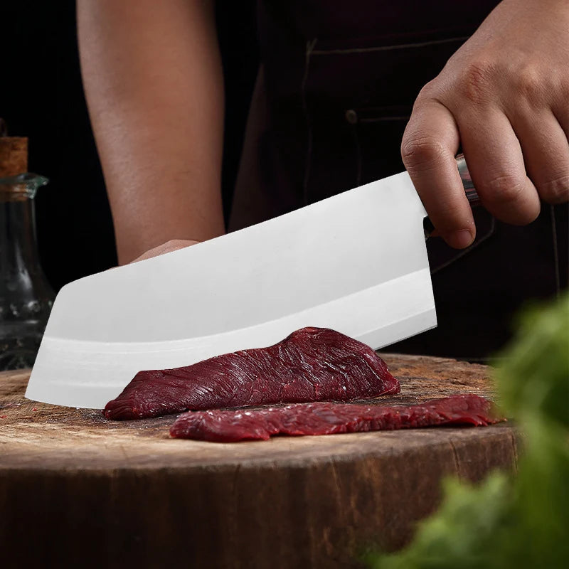 InLeung Professional Cleaver Knife – Stainless Steel Wood Handle Kitchen Cleaver Knife Axl