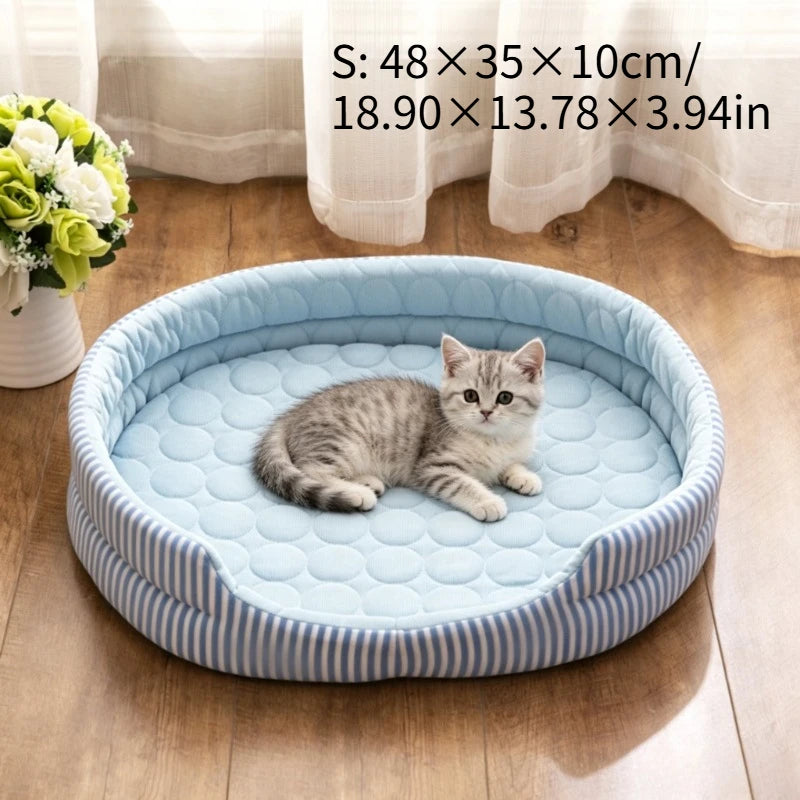 KEMORELA Cooling Ice Silk Pet Mat for Cats & Dogs | Breathable Cooling Pet Mat Axl Blue S