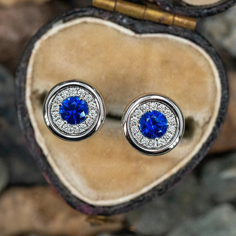 Huitan Blue CZ Round Stud Earrings | Silver-Tone Cubic Zirconia CZ Stud Earrings Axl E3268