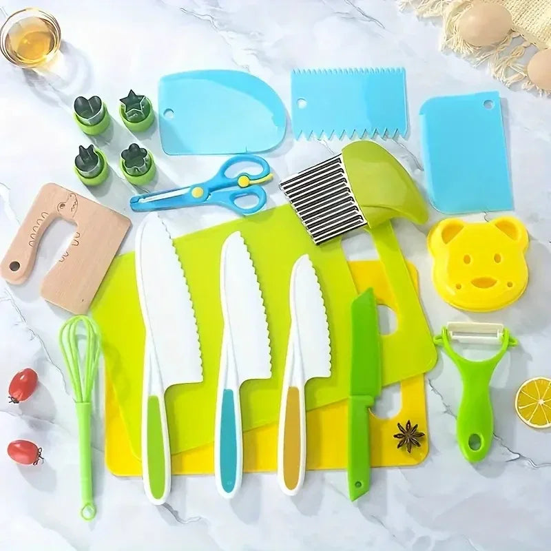 Kids Cooking Cutter Set – Safe Plastic Fruit Knife & Peeler Kids Kitchen Set Axl