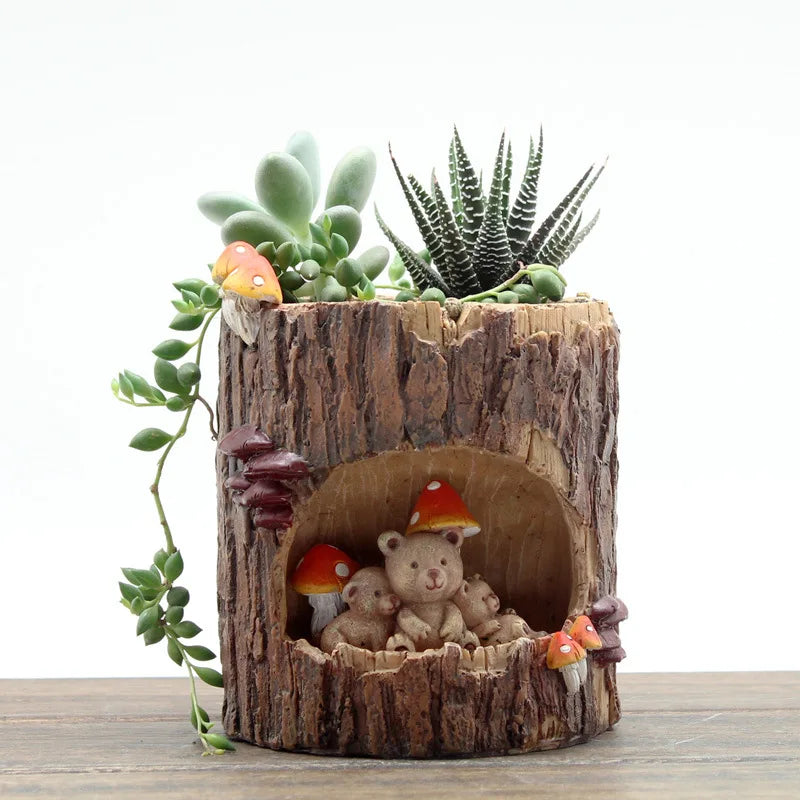 Tree Hole Resin Planter – Micro Landscape Succulent Pot Decor Decorative Planter Axl Hedgehog