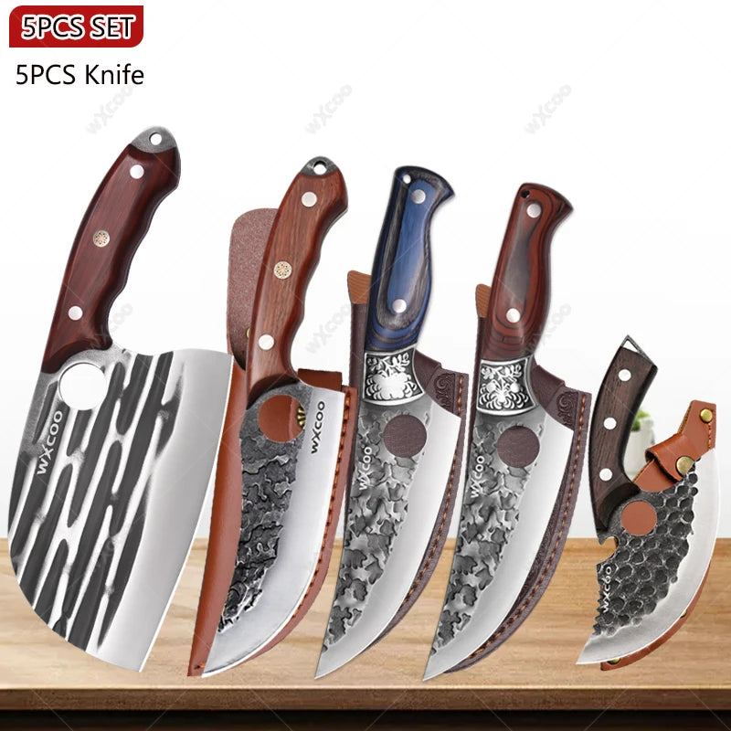 WXCOO Forged Boning & Cleaver Chef Knife | High Carbon Steel Forged Chef Knife Axl 5PCS