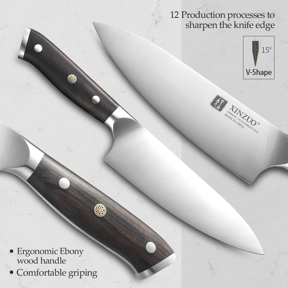 XINZUO 6.5" German DIN 1.4116 Steel Chef Knife | Ebony Handle Chef Knife Axl