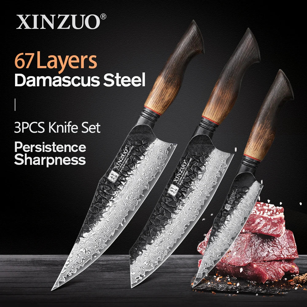 XINZUO 3-Pc 67-Layer Damascus Knife Set – Mo Series Damascus Knife Set Axl Default Title