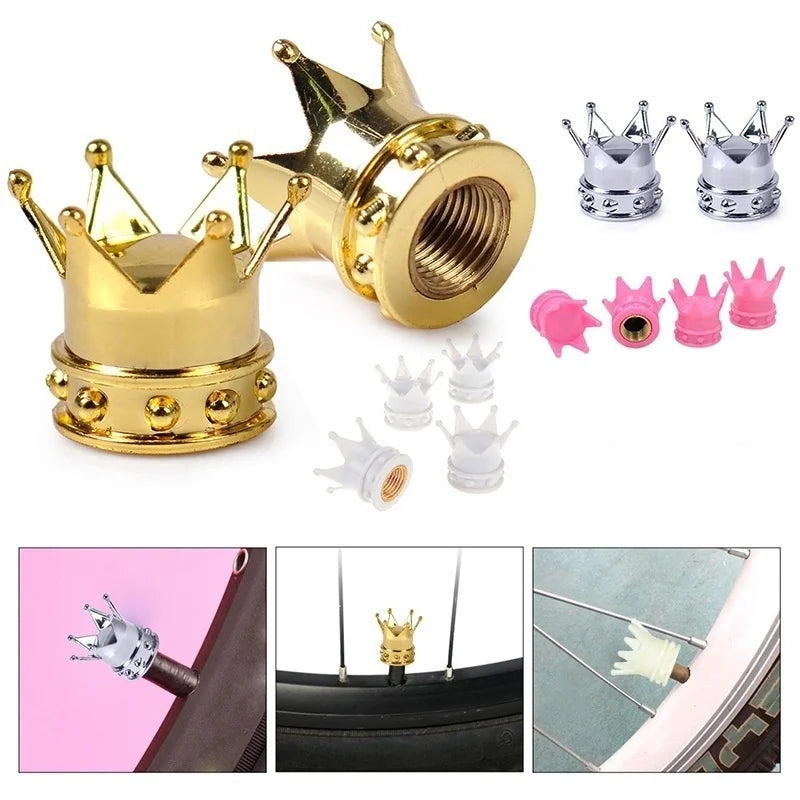 Crown Valve Stem Caps 2-Pack | Car, Bike & Motorcycle Gold/Silver Valve Stem Caps Axl