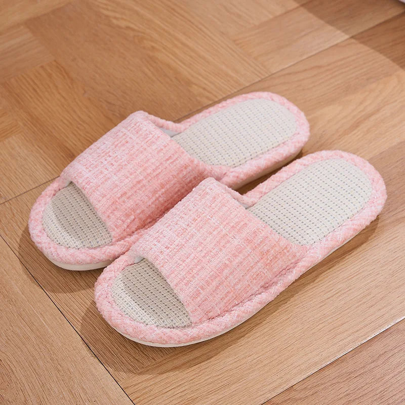 Women's Linen Indoor Slippers – Non-Slip Soft Sole, Odor Control Indoor House Slippers Axl Pink 38-39