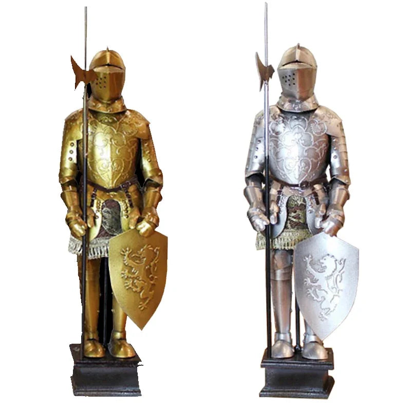 Medieval Knight Armor Figurine – Retro Iron Desktop Sculpture Decorative Figurine Axl