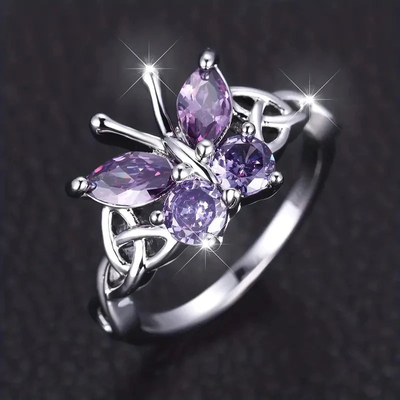 Huitan Butterfly Ring – Purple Cubic Zirconia Cocktail Ring Cocktail Ring Axl T0328 9