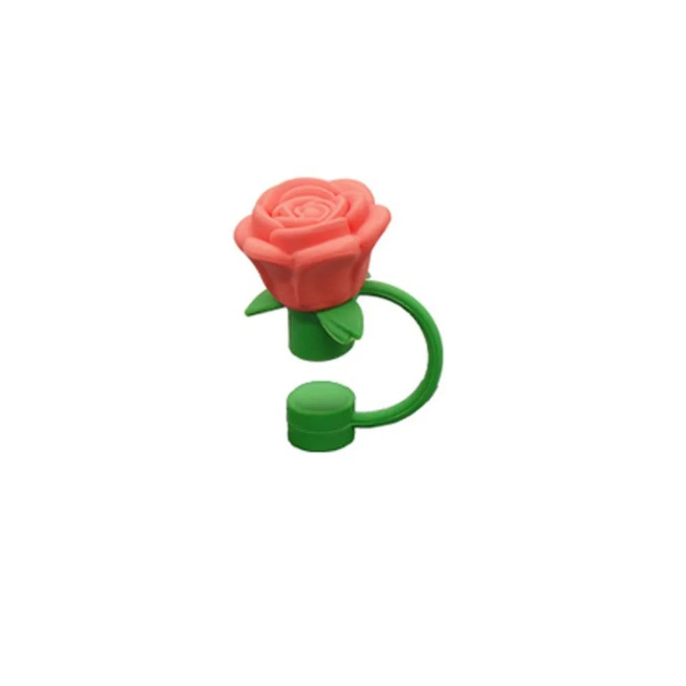 Rose Flower Silicone Straw Cover Cap – 10mm BPA-Free Topper Straw Cover Cap Axl Rose Red
