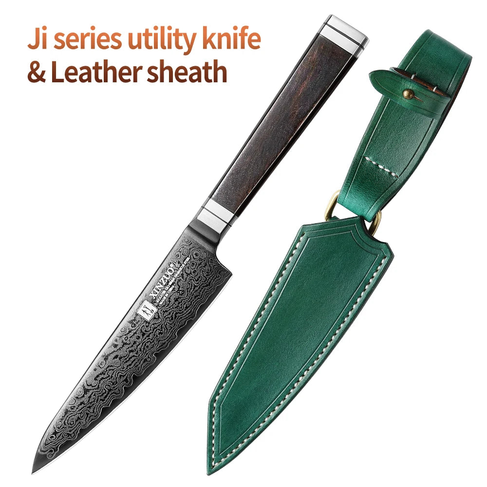 XINZUO 5.3" 67-Layer Damascus Steel Utility Knife | Gift Box Damascus Utility Knife Axl With Leather Sheath
