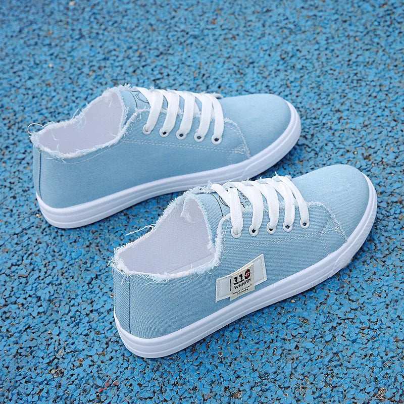 Women's Casual Canvas Sneakers – Lightweight Flat Lace-Up Shoes Canvas Sneakers Axl Blue 36