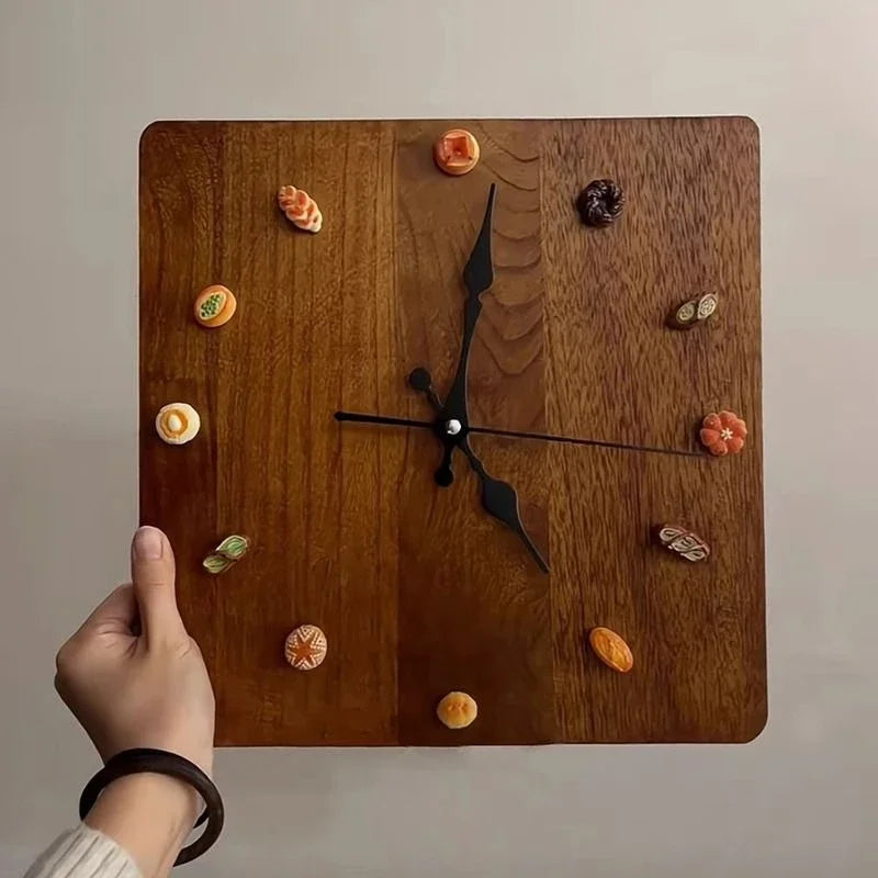 Oeny Handmade Solid Wood Square Silent Wall Clock 30cm Decorative Wall Clock Axl