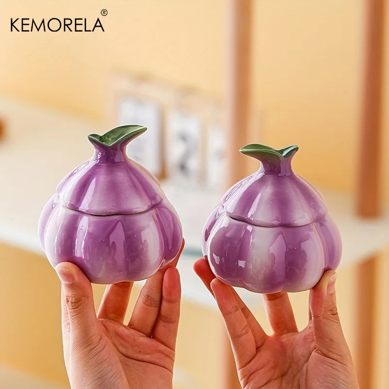 Purple Ceramic Garlic Storage Jar – Airtight Kitchen Container Ceramic Storage Jar Axl