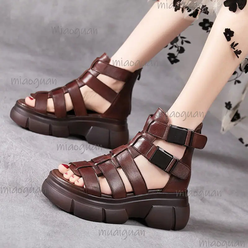 Women's Gladiator Wedge Sandals – Ankle Buckle Brown & Black Gladiator Wedge Sandals Axl