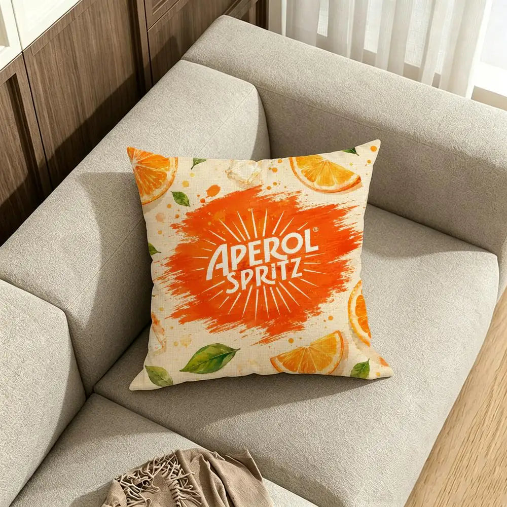 Aperol Spritz Linen Cushion Cover – Breathable Sofa Pillowcase Linen Cushion Cover Axl