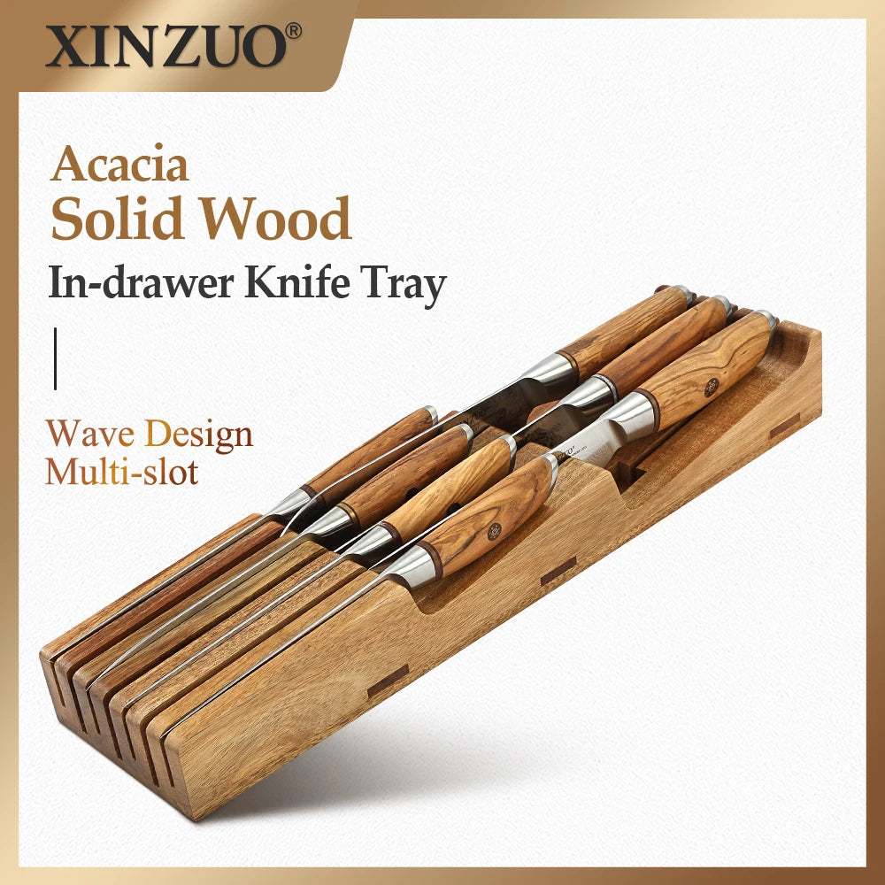 XINZUO 7-Slot Acacia Wood Double Layer Kitchen Knife Block Knife Block Axl Default Title