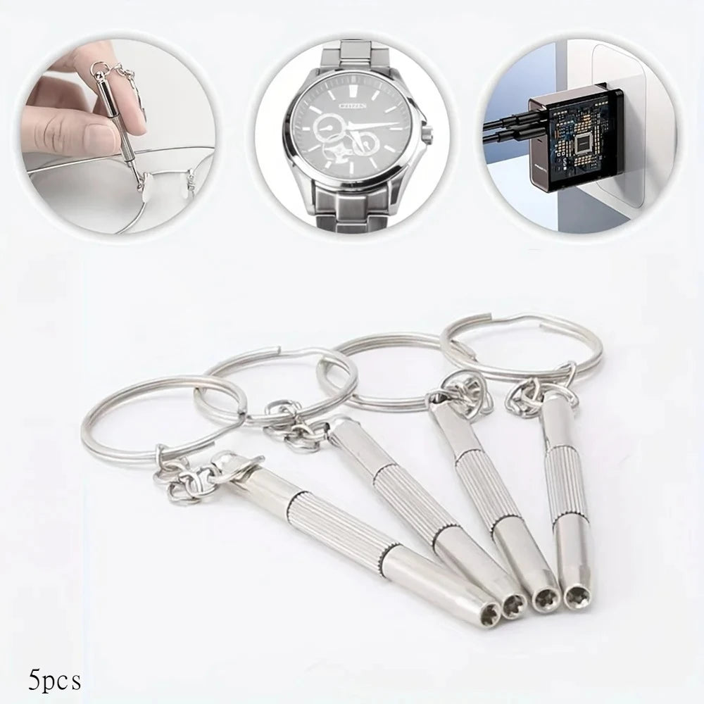 5-Pack 3-in-1 Mini Eyeglass Repair Screwdriver with Keychain Mini Screwdriver Set Axl silvery-5pcs