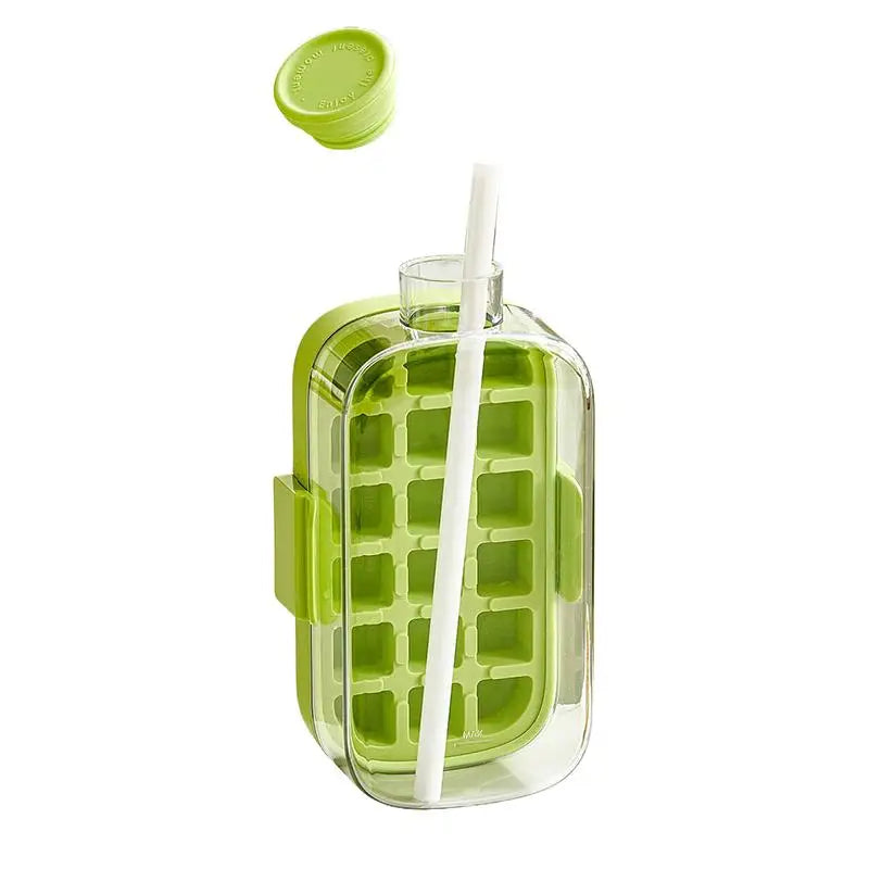 2-in-1 Ice Cube Tray Bottle with Straw Lid | Freezer Safe Ice Cube Tray Bottle Axl Green 800ML