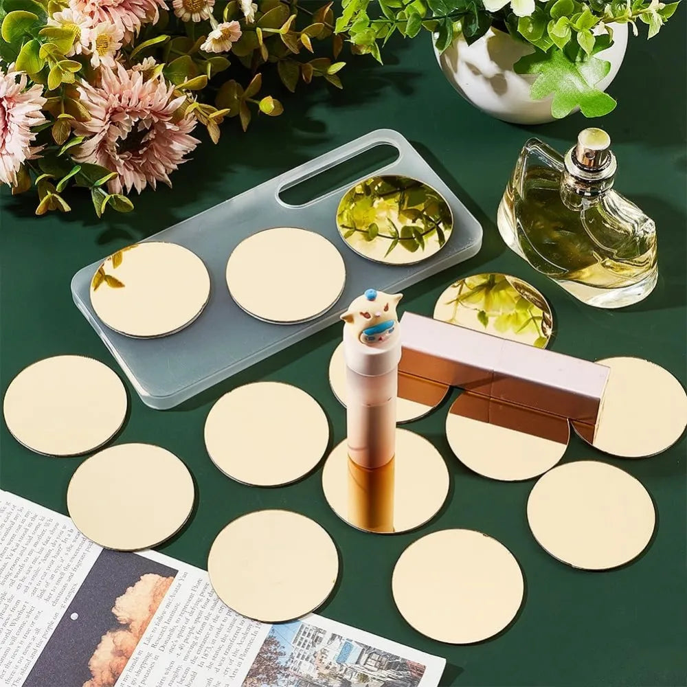 50 Pcs Gold Round Self-Adhesive Acrylic Mirror Tiles 1.9" Decorative Mirror Tiles Axl