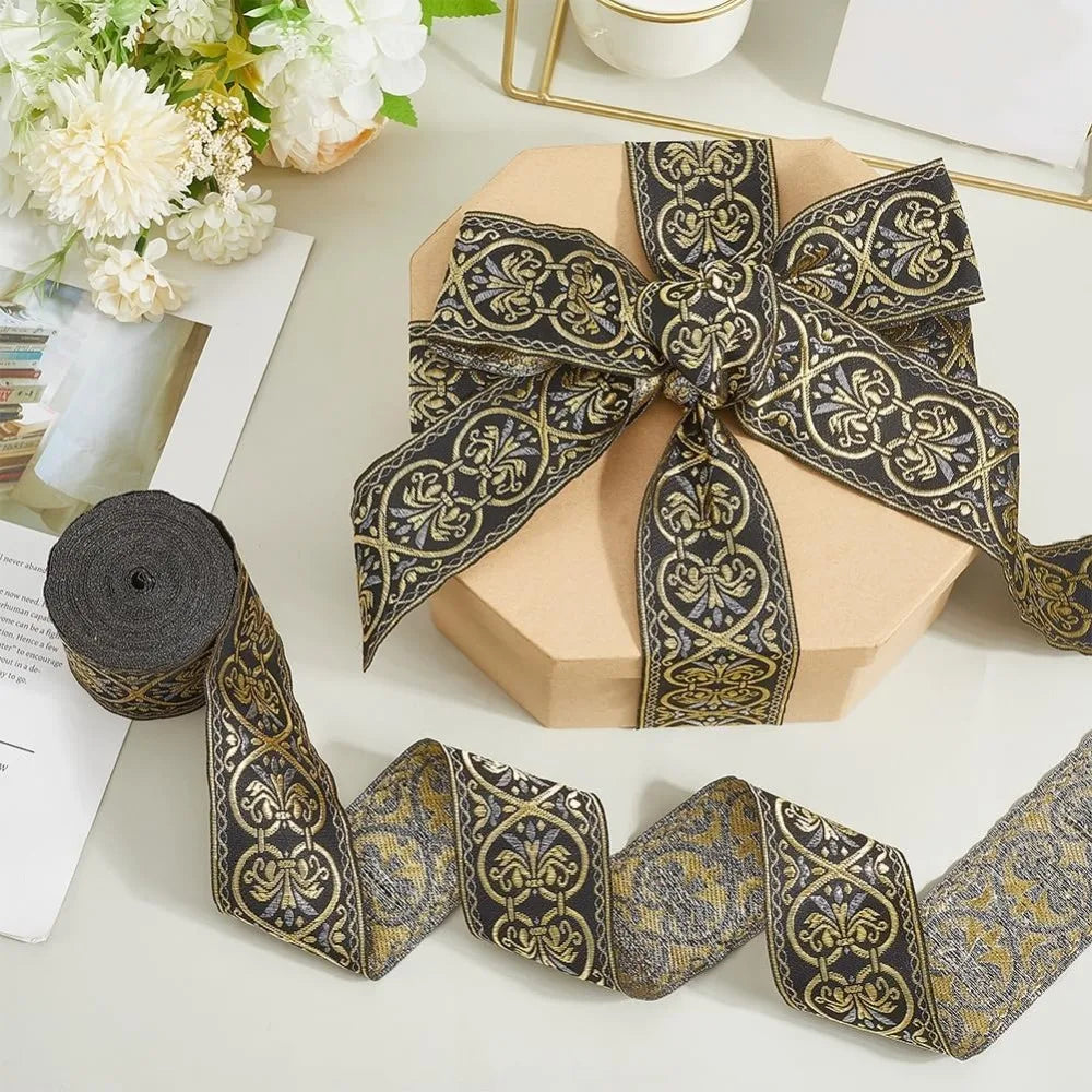 Jacquard Floral Woven Ribbon Trim 2" Wide – 9.84 Yds Polyester Woven Ribbon Trim Axl