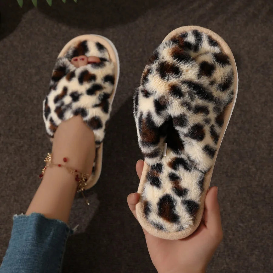 Women's Fluffy Open-Toe Fur Slides – Cozy Indoor Slippers Fur Slide Slippers Axl MULTI 40-41