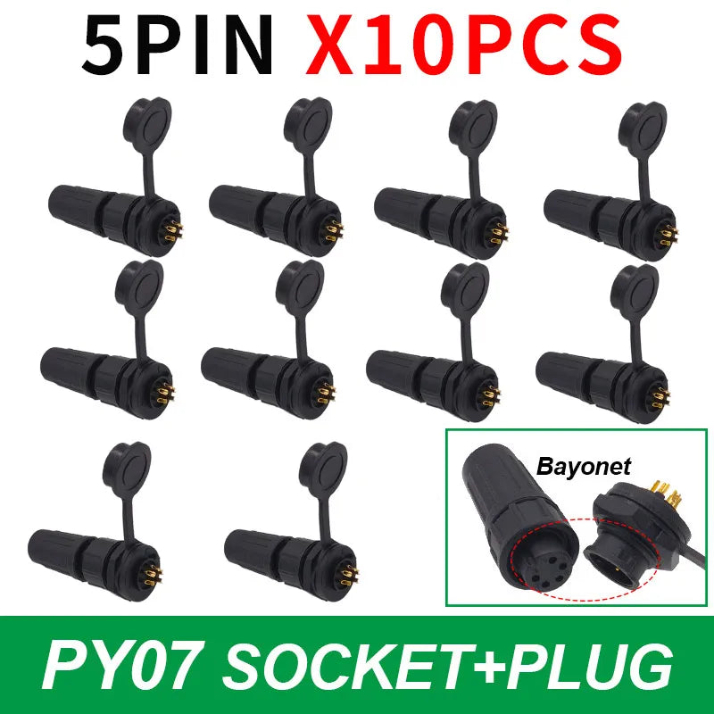 10-Pack IP67 Waterproof 24-Pin Connector Plug & Socket Set Waterproof Electrical Connector Axl 5P Bayonet 10pcs