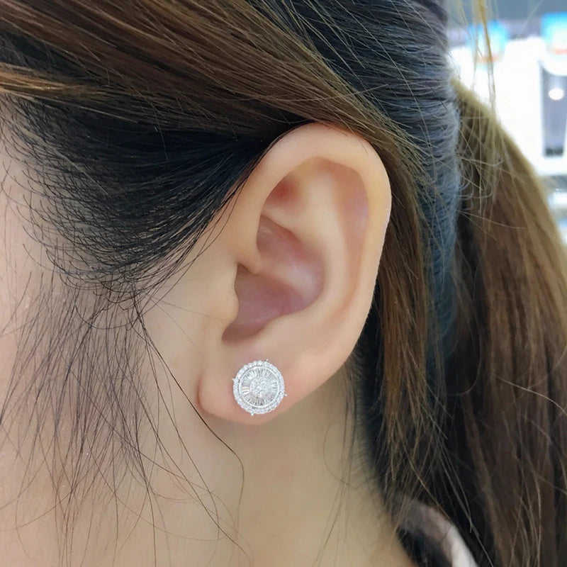 Huitan Crystal CZ Round Stud Earrings – Silver Fashion Jewelry CZ Stud Earrings Axl