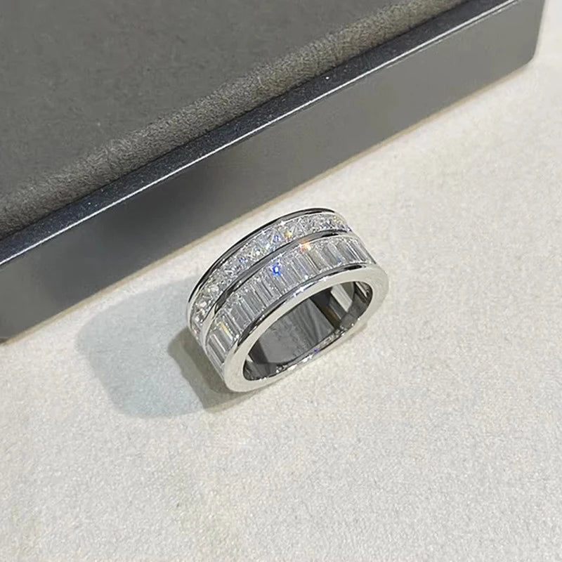 Huitan Double Layer CZ Ring – Sparkling Women's Wedding Band CZ Fashion Ring Axl