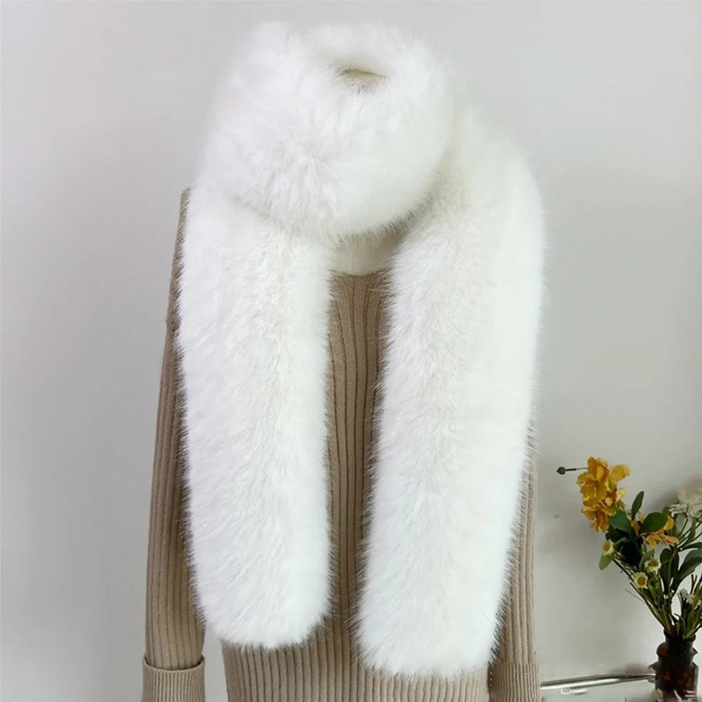 Women's Faux Fur Long Scarf Shawl Wrap 180cm – Soft & Cosy Faux Fur Scarf Axl White