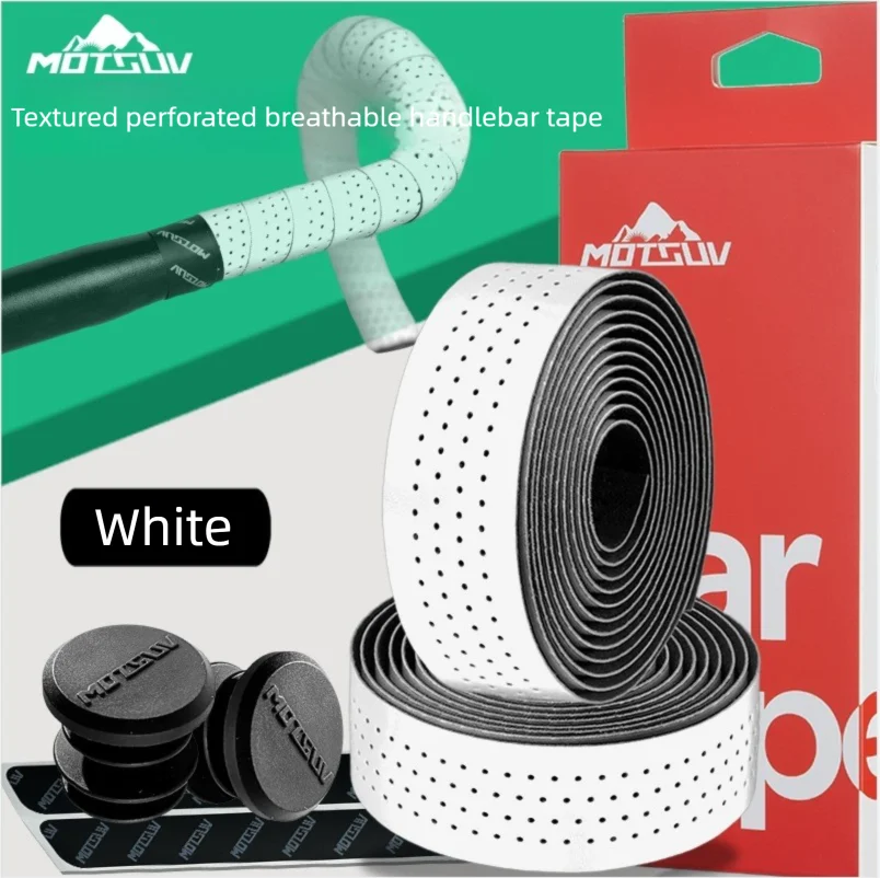 Rubber Bike Handlebar Tape – Perforated Non-Slip Road Cycling Handlebar Tape Axl White