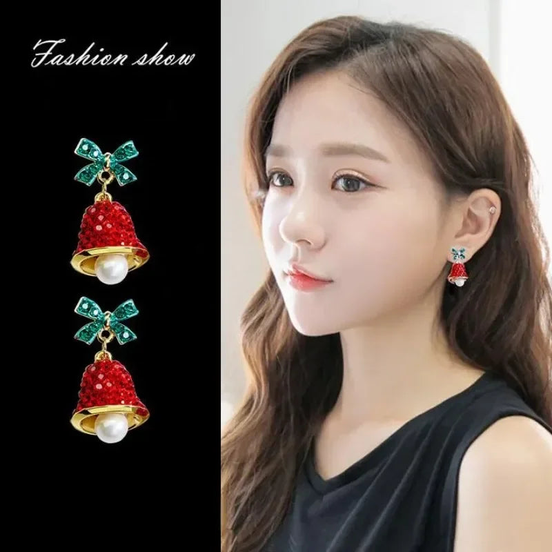 Zircon Christmas Tree Drop Earrings – Bowknot Pearl Bell Drop Earrings Axl