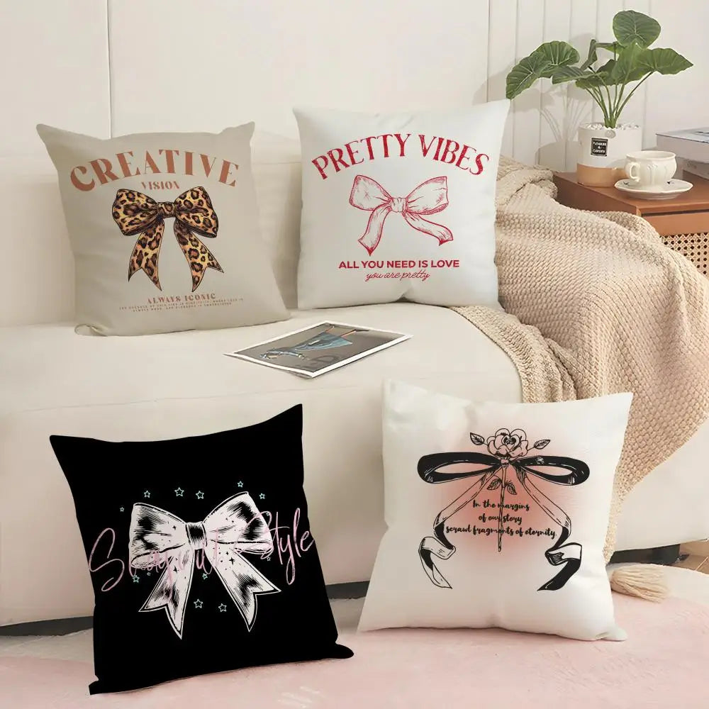 Korean Bow Linen Cushion Cover – Breathable Pillowcase & Zipper Decorative Pillow Cover Axl