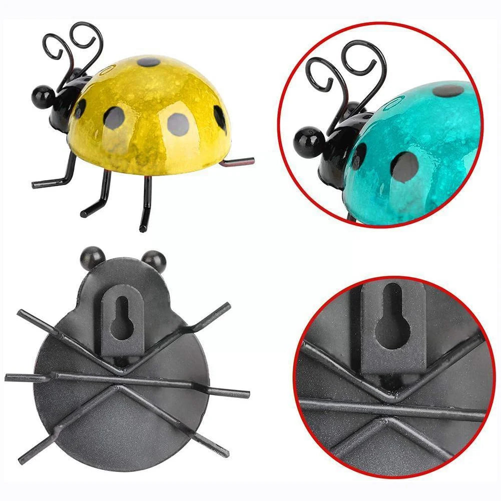 Mini Metal Ladybug Beetle Garden Fence Hanger Wall Ornament Garden Figurine Axl