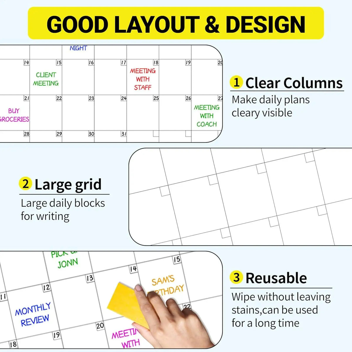 Dry Erase Wall Calendar – 12-Month Erasable Yearly Planner Dry Erase Wall Calendar Axl
