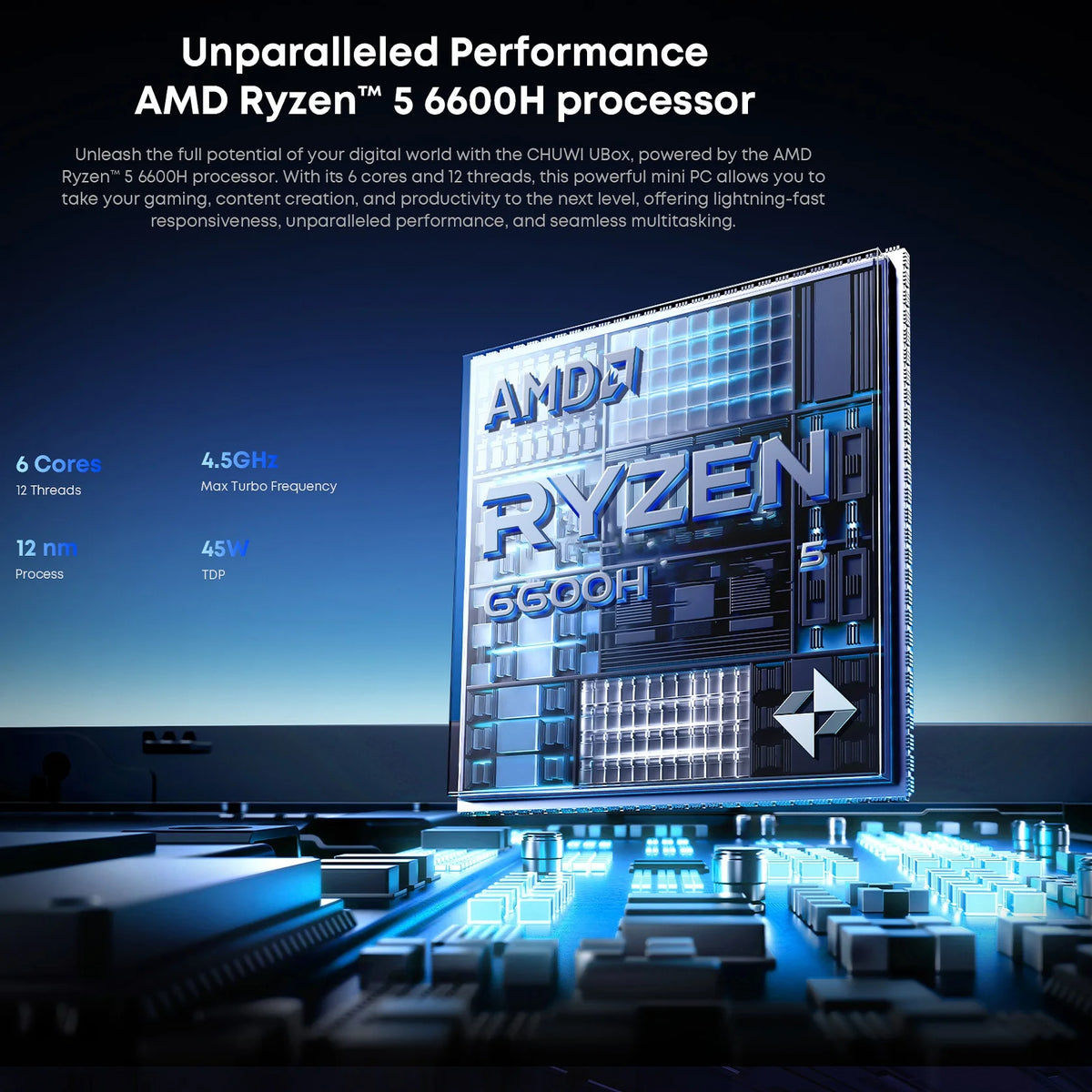 CHUWI UBox Mini PC AMD Ryzen 6600H 16GB 512GB Win 11 Wi-Fi 6 Mini Desktop PC Axl
