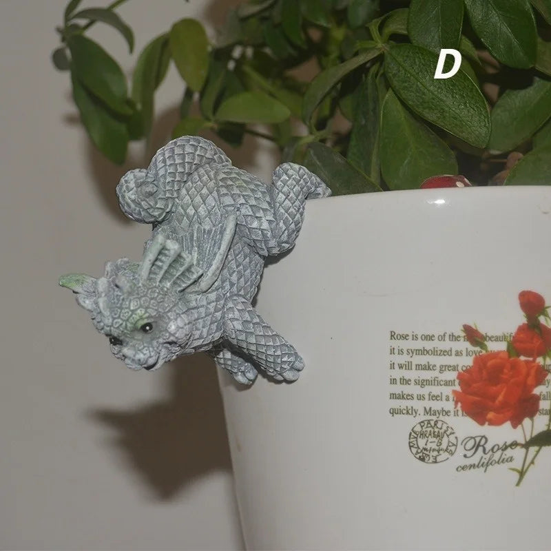 Resin Dragon Dinosaur Hanging Figurines – Set of 4 Pot Decor Resin Figurine Set Axl Dark Khaki