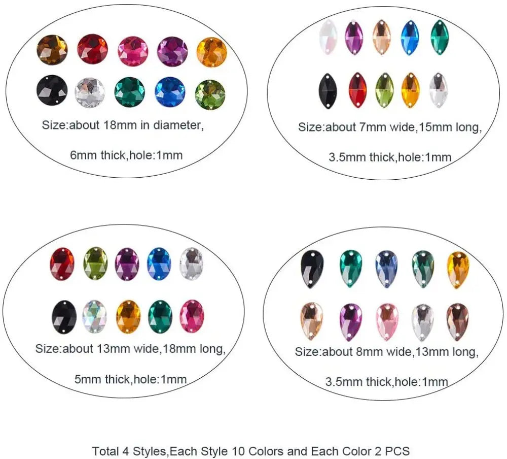 94 Pcs Teardrop Glass Rhinestones – 6 Sizes, Pointed Back Gems Craft Rhinestone Set Axl AECH04-00203