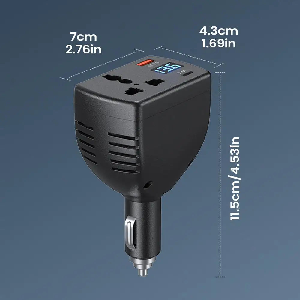150W Car Power Inverter 12V to 220V | USB-C & Digital Display Car Power Inverter Axl As show