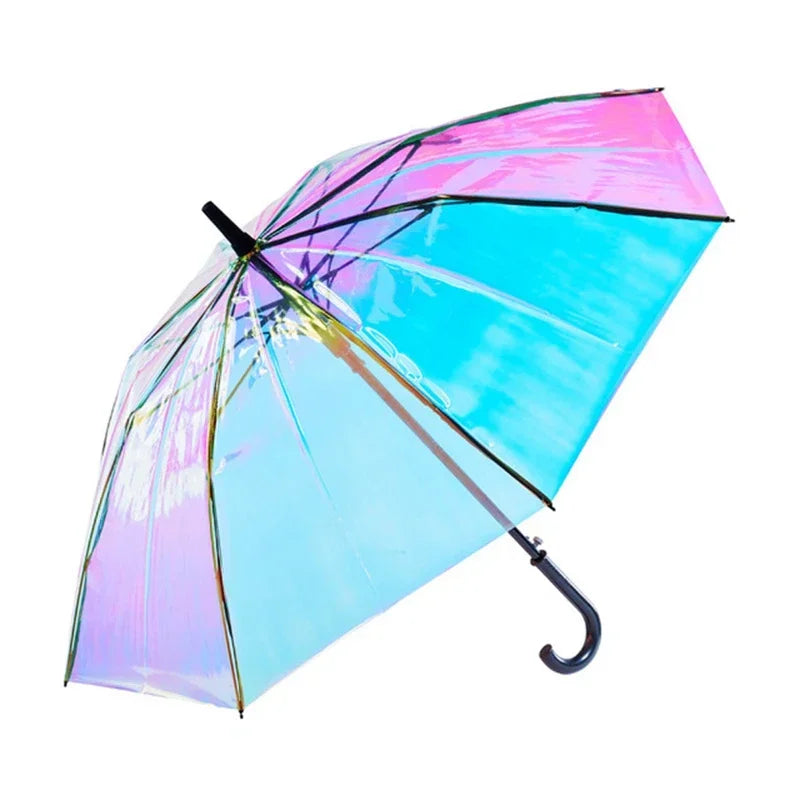 Rainbow Long Handle Transparent Umbrella – Colorful Women's Gift Long Handle Umbrella Axl