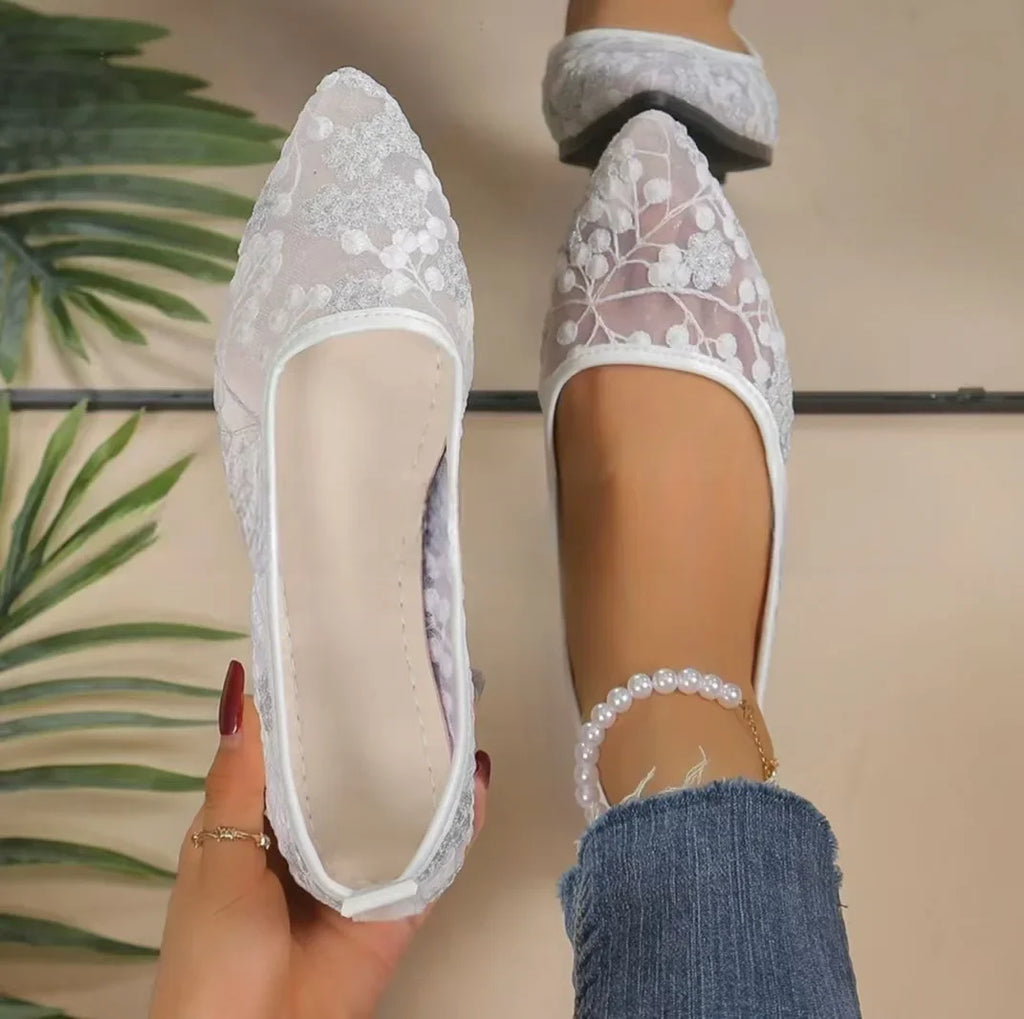 Women's Breathable Mesh Ballet Flats – Slip-On Pointed Toe Ballet Flat Shoes Axl White 39