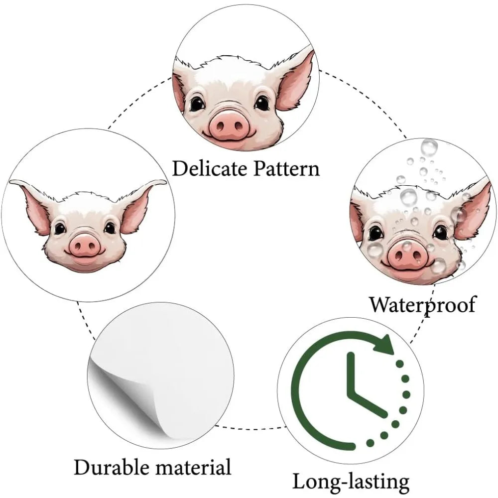 128 Pink Pig Round Stickers – Waterproof Self-Adhesive Decals Craft Sticker Pack Axl