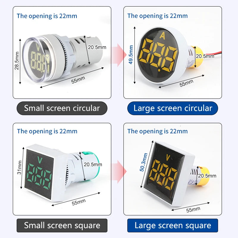 22MM AC Digital Panel Meter – Voltage Current Frequency Temp LED Digital Panel Meter Axl