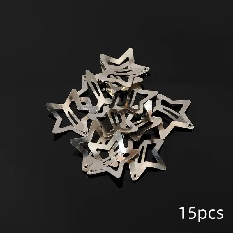 Silver Star Hair Clips – Metal Snap Barrettes for Girls & Women Hair Clip Barrettes Axl sliver-15pcs