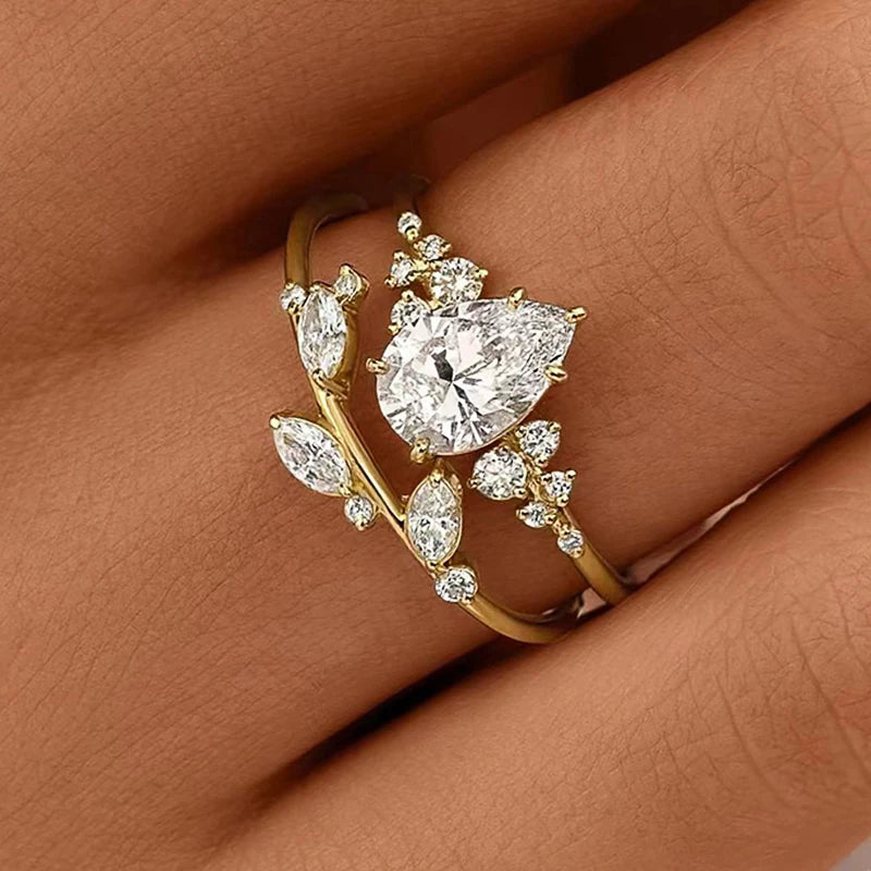 Huitan Bridal Ring Set – Waterdrop Cubic Zirconia | 2-Pc Set Bridal Ring Set Axl Q678 6