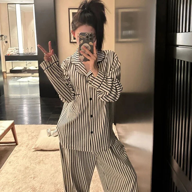 Women's Striped Pajama Set – 2-Piece Korean Sleepwear Women's Pajama Set Axl