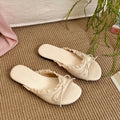 Bow Lace Women's Open Toe Flat Slide Sandals | Non-Slip Slippers Flat Slide Sandals Axl Beige 36