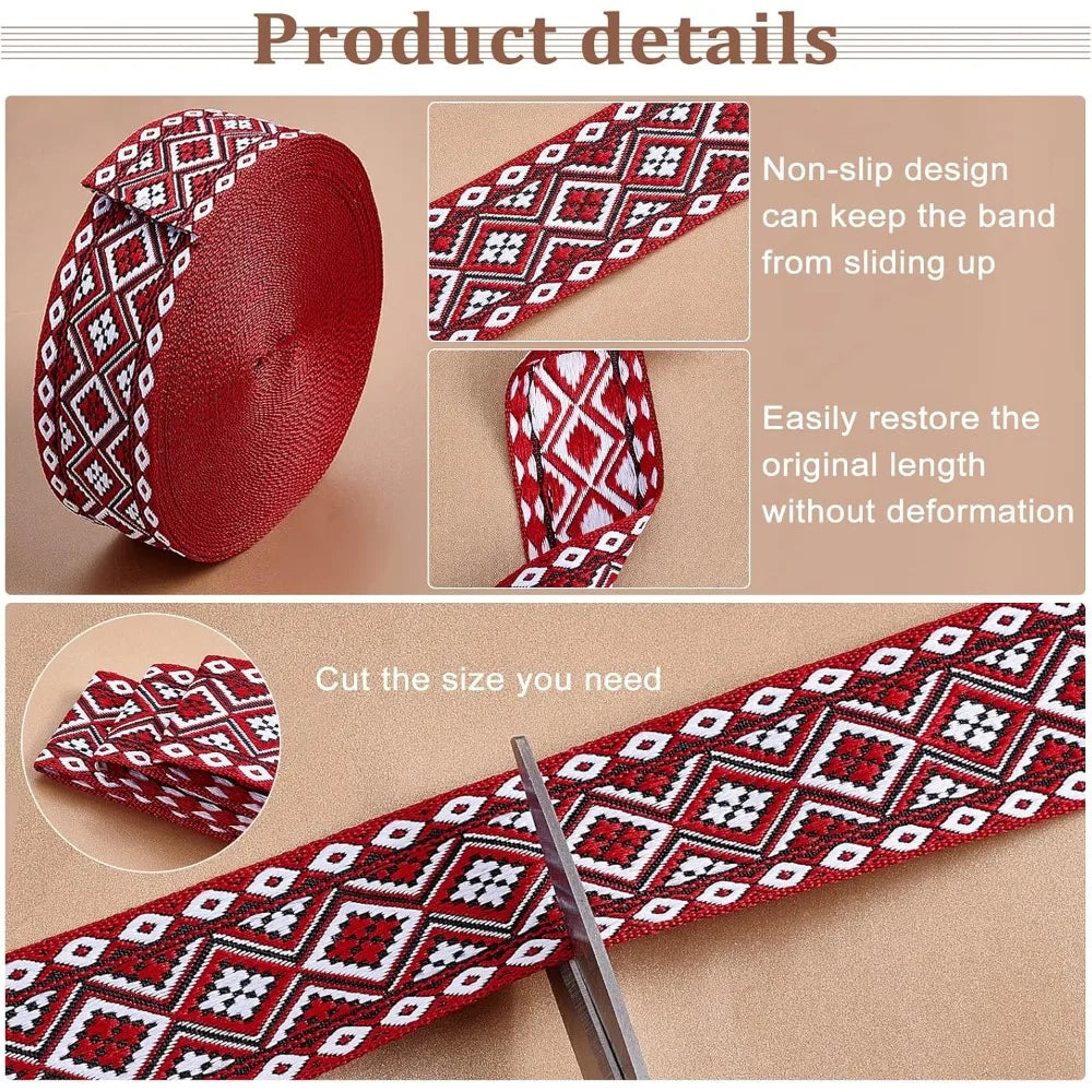 Ethnic Jacquard Ribbon Dark Red Floral 1-1/4" Wide – 10 Yards Jacquard Craft Ribbon Axl