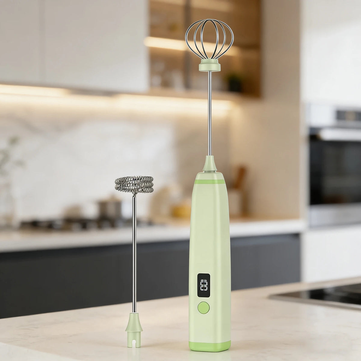 Cordless Rechargeable Milk Frother – Coffee Foam & Egg Whisk Handheld Milk Frother Axl Light Green