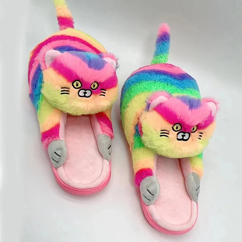 Women's Fluffy Fur Slippers – Warm Cosy Indoor House Shoes Fluffy House Slippers Axl Rainbow CN36-42